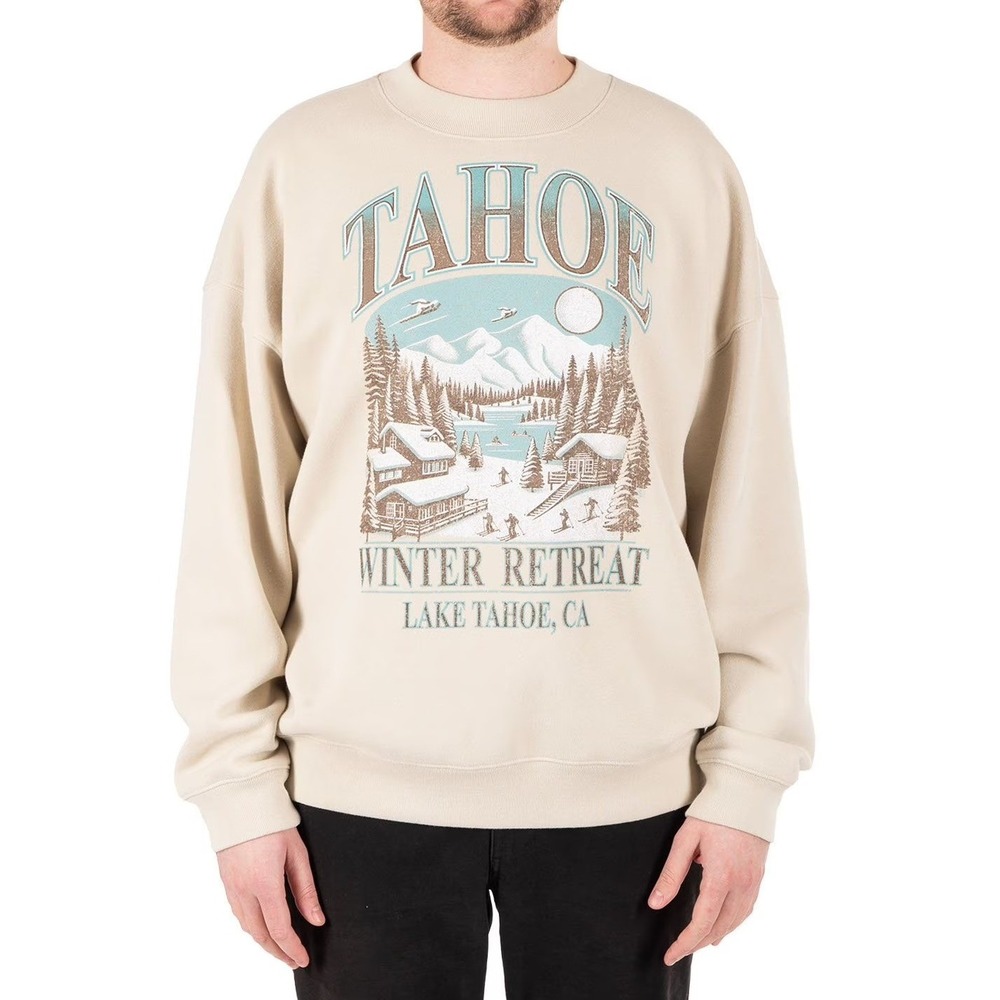 Lake Tahoe Winter Retreat Crew Neck Sweatshirt Beige Tan‎ Size M State of Mine
